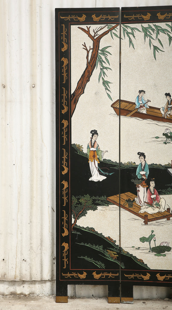 Chinese Export Four Panel Coromandel Screen Pearlescent Landscape