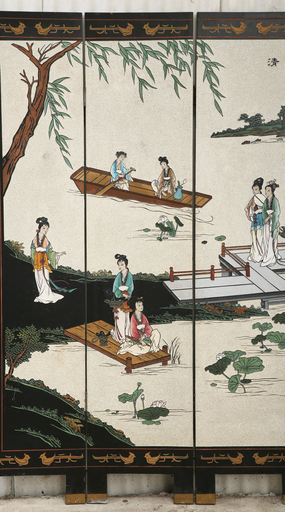 Chinese Export Four Panel Coromandel Screen Pearlescent Landscape