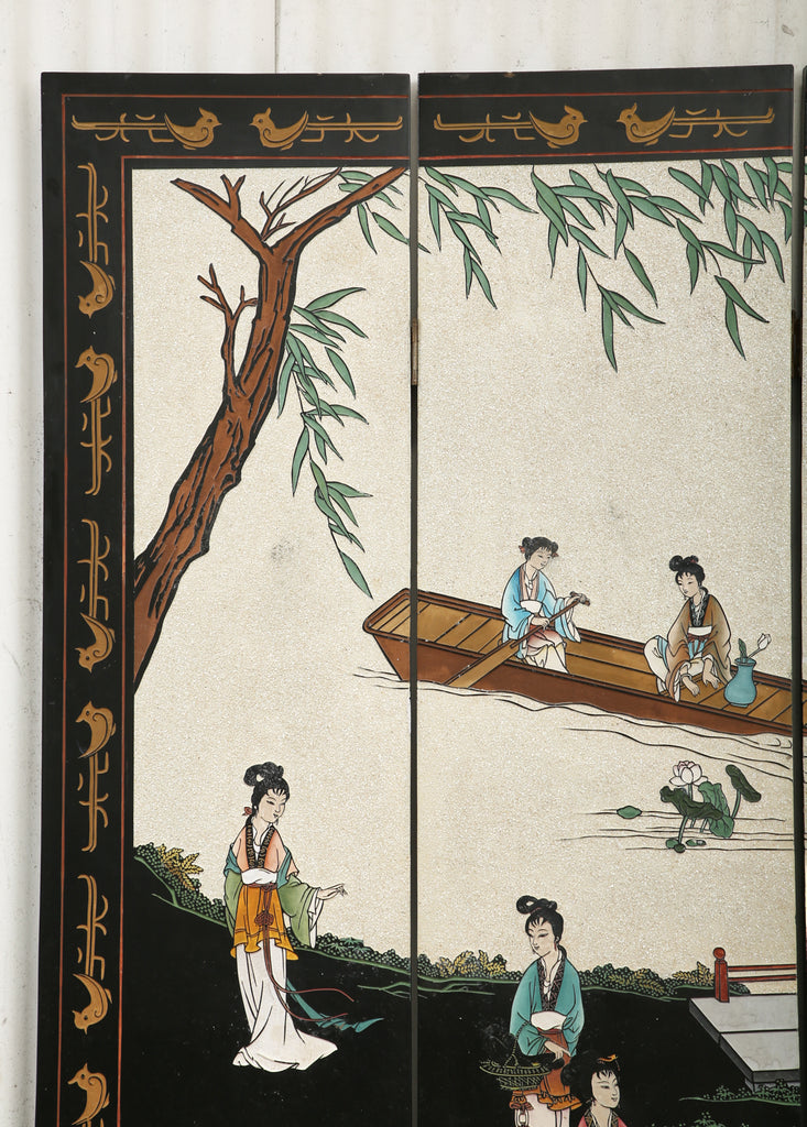 Chinese Export Four Panel Coromandel Screen Pearlescent Landscape