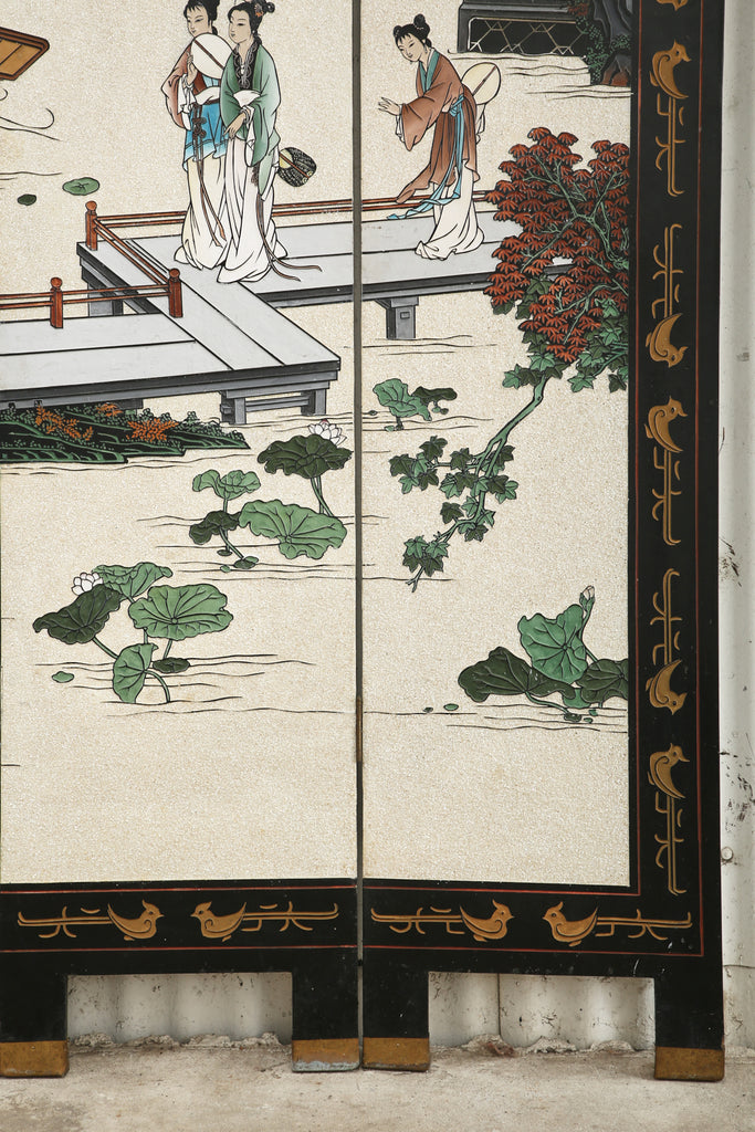 Chinese Export Four Panel Coromandel Screen Pearlescent Landscape