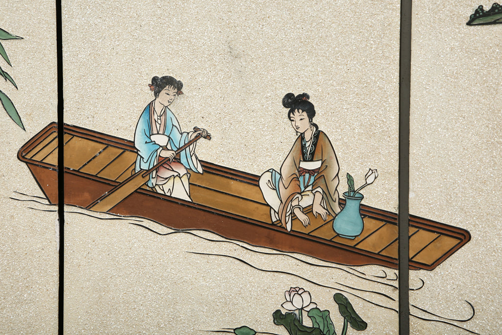 Chinese Export Four Panel Coromandel Screen Pearlescent Landscape