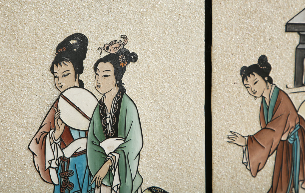 Chinese Export Four Panel Coromandel Screen Pearlescent Landscape