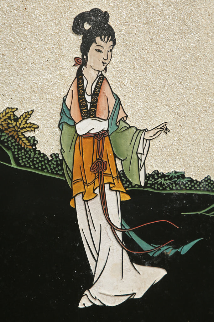 Chinese Export Four Panel Coromandel Screen Pearlescent Landscape