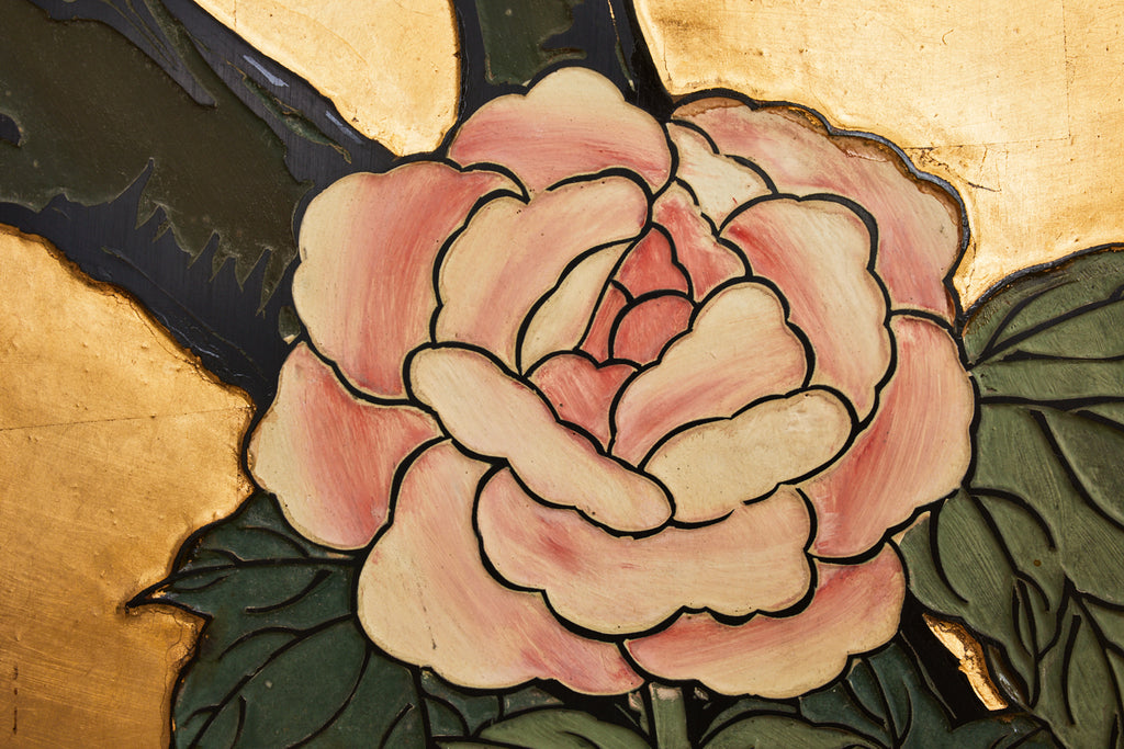 Chinese Export Four Panel Coromandel Screen Cranes on Gold Leaf