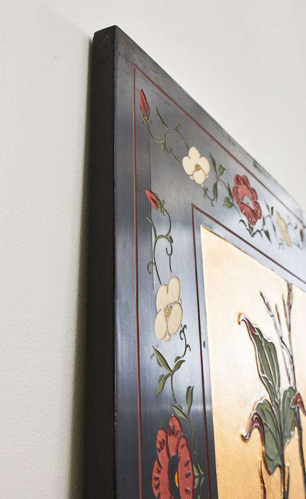 Chinese Export Four Panel Coromandel Screen Cranes on Gold Leaf