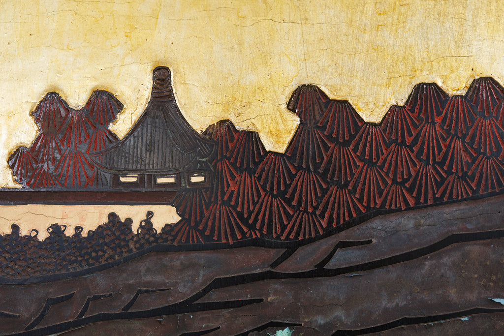 Early 20th Century Chinese Export Six Panel Gold Leaf Coromandel Screen