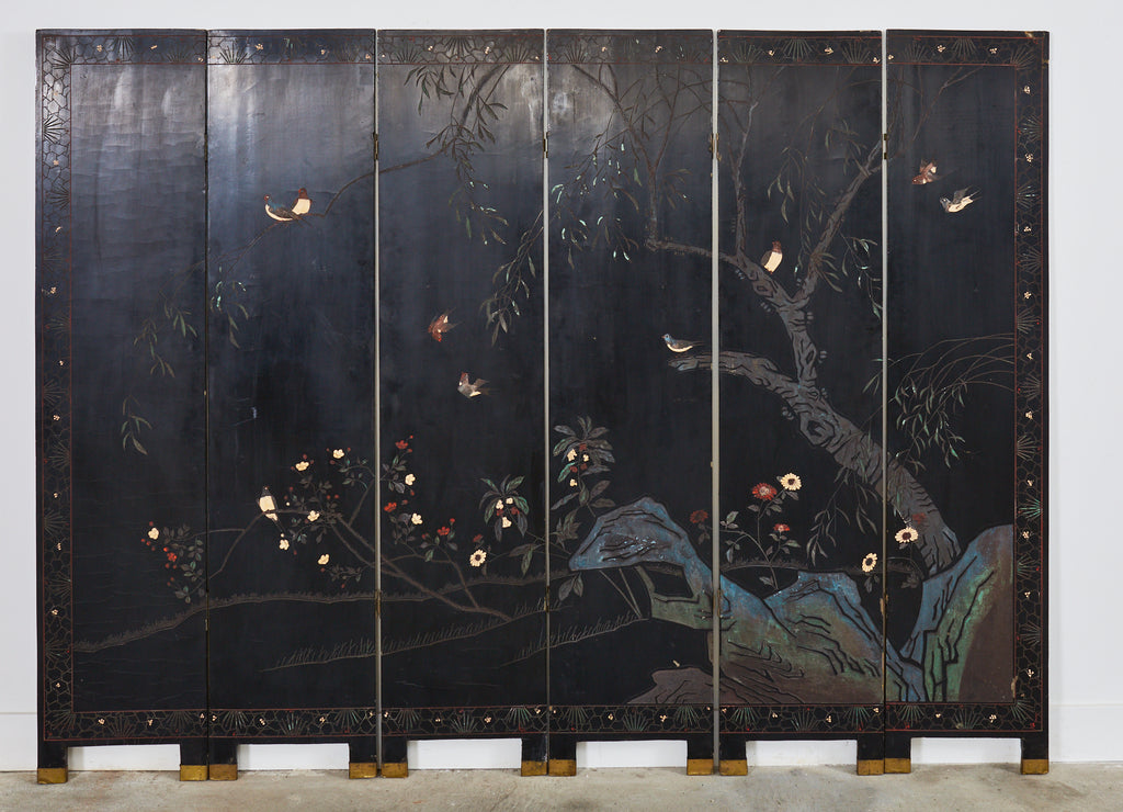 Early 20th Century Chinese Export Six Panel Gold Leaf Coromandel Screen