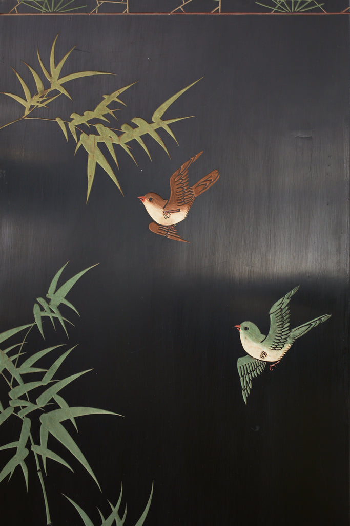 Chinese Export Four Panel Coromandel Screen Cranes on Gold Leaf