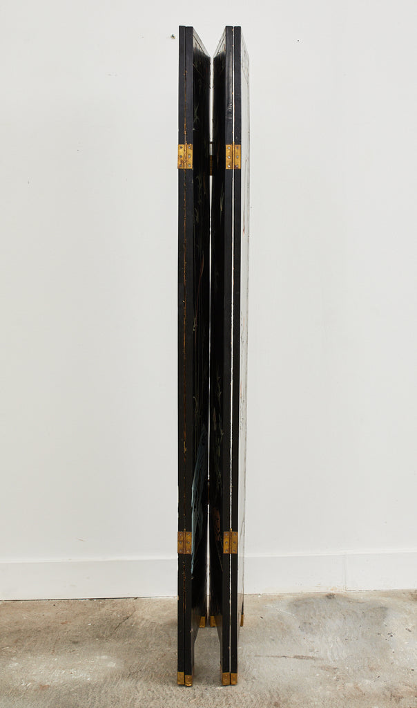 Chinese Export Four Panel Coromandel Screen Cranes on Gold Leaf