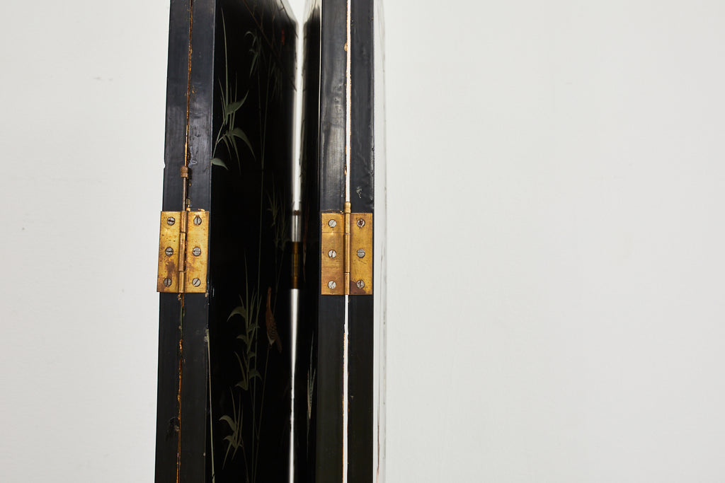 Chinese Export Four Panel Coromandel Screen Cranes on Gold Leaf