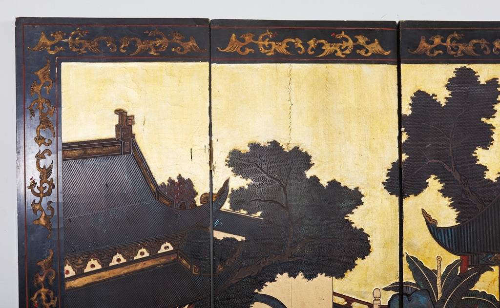 Early 20th Century Chinese Export Six Panel Gold Leaf Coromandel Screen