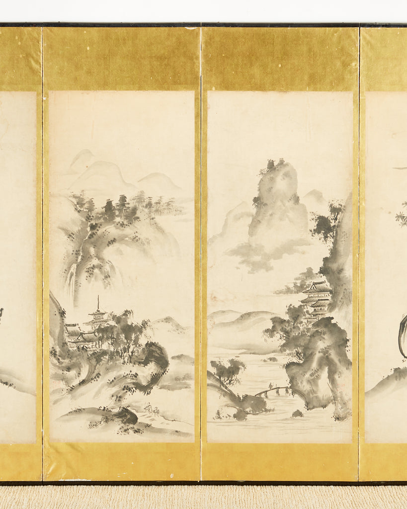 Japanese Edo Six-Panel Haboku Landscapes of Seasons