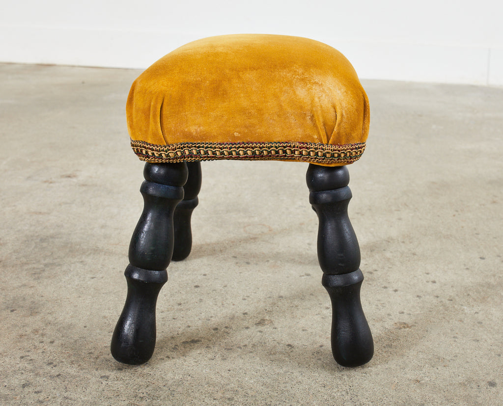 English Victorian Style Ebonized Wood and Velvet Stool