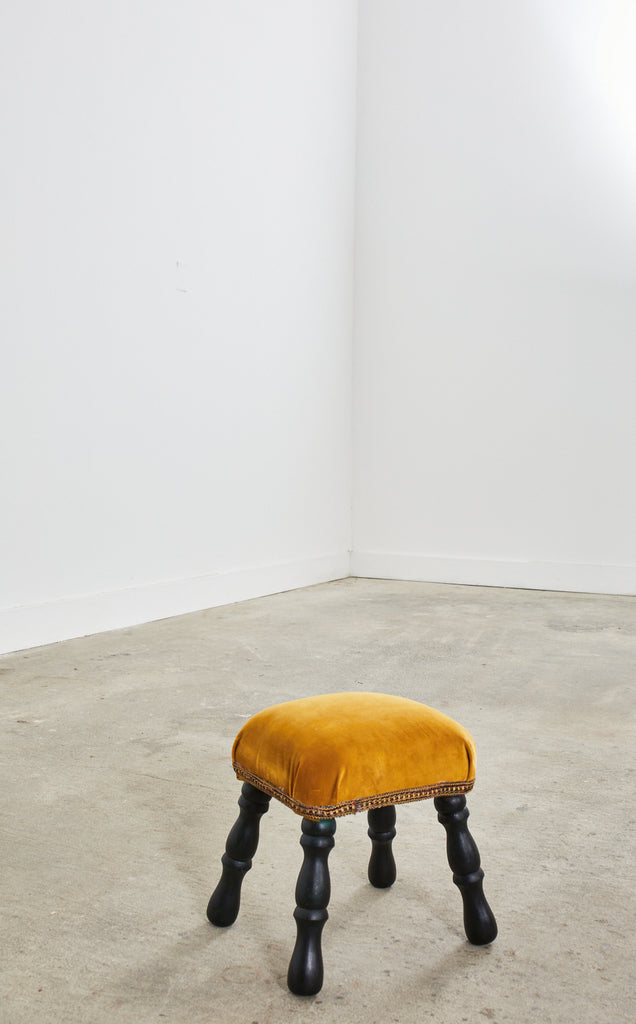 English Victorian Style Ebonized Wood and Velvet Stool