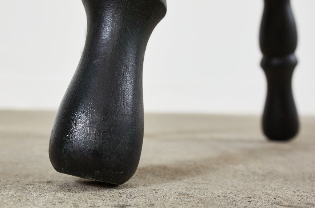 English Victorian Style Ebonized Wood and Velvet Stool