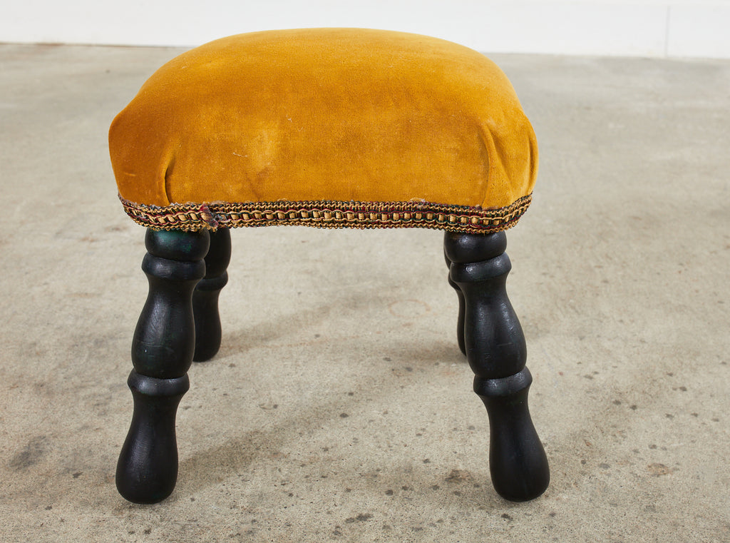 English Victorian Style Ebonized Wood and Velvet Stool