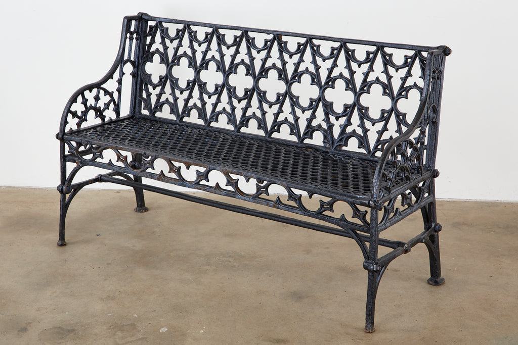 English Coalbrookdale Attributed Iron Gothic Revival Garden Benches