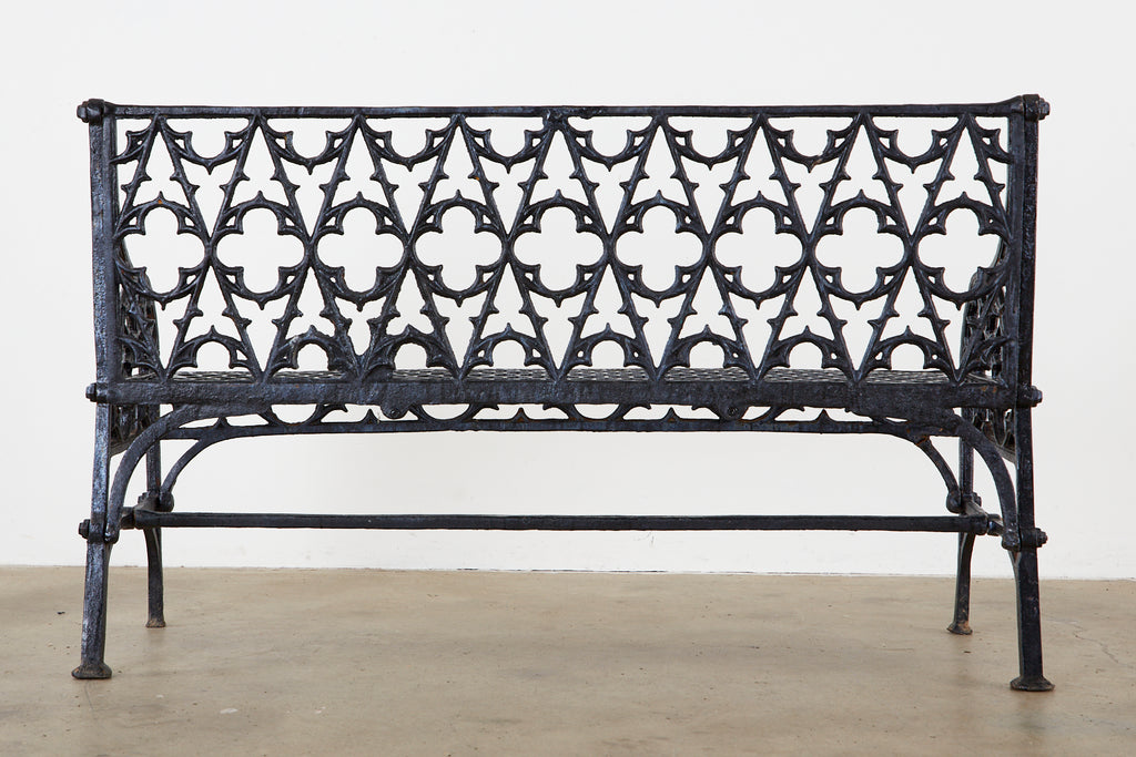 Pair of English Coalbrookdale Attributed Iron Gothic Revival Garden Benches