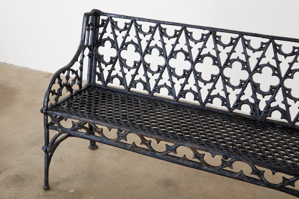 English Coalbrookdale Attributed Iron Gothic Revival Garden Benches