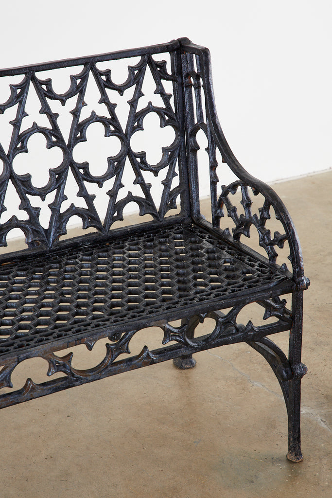 English Coalbrookdale Attributed Iron Gothic Revival Garden Benches