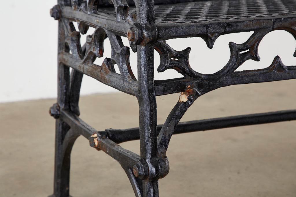 English Coalbrookdale Attributed Iron Gothic Revival Garden Benches