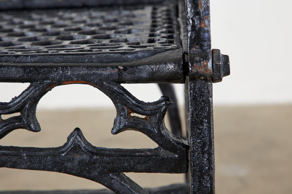 English Coalbrookdale Attributed Iron Gothic Revival Garden Benches