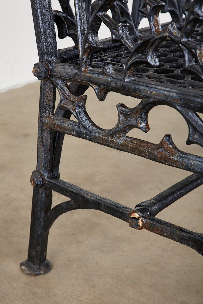 English Coalbrookdale Attributed Iron Gothic Revival Garden Benches