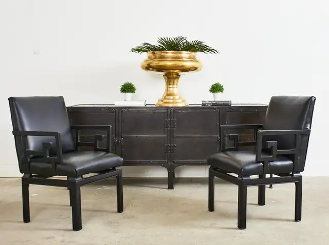 Pair of Michael Taylor Far East Collection Greek Key Armchairs