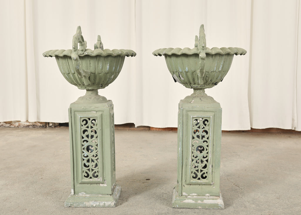 Pair of Neoclassical Style Painted Garden Urn Jardinaires