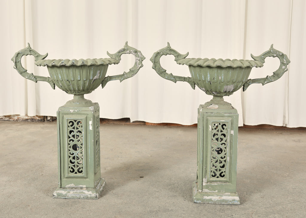 Pair of Neoclassical Style Painted Garden Urn Jardinaires
