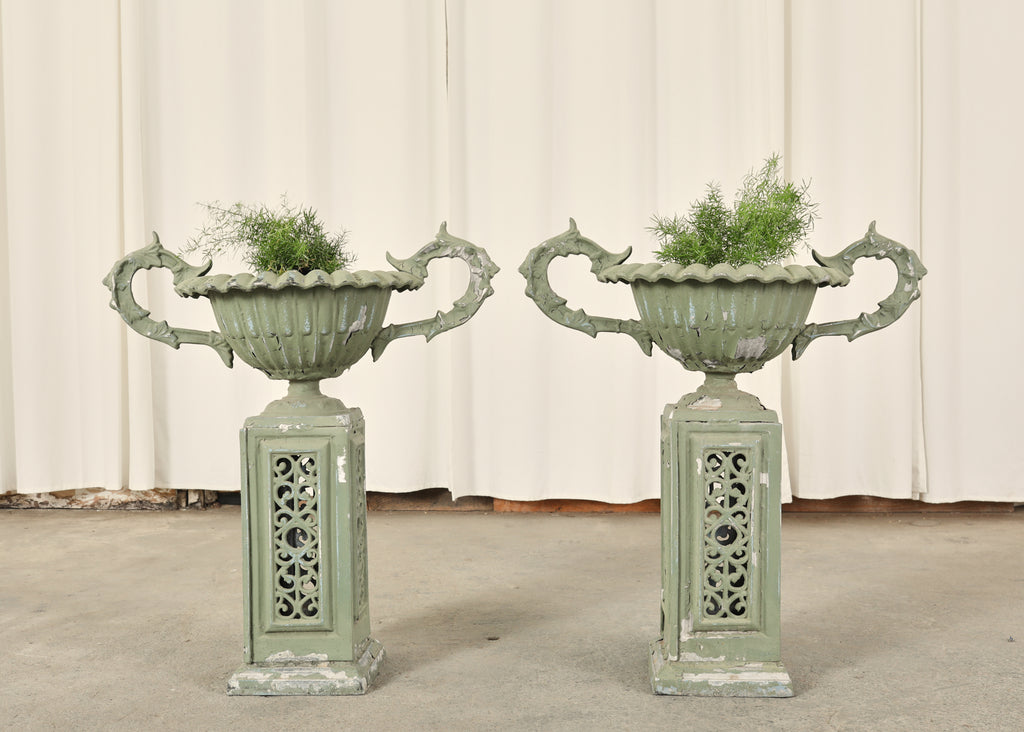 Pair of Neoclassical Style Painted Garden Urn Jardinaires