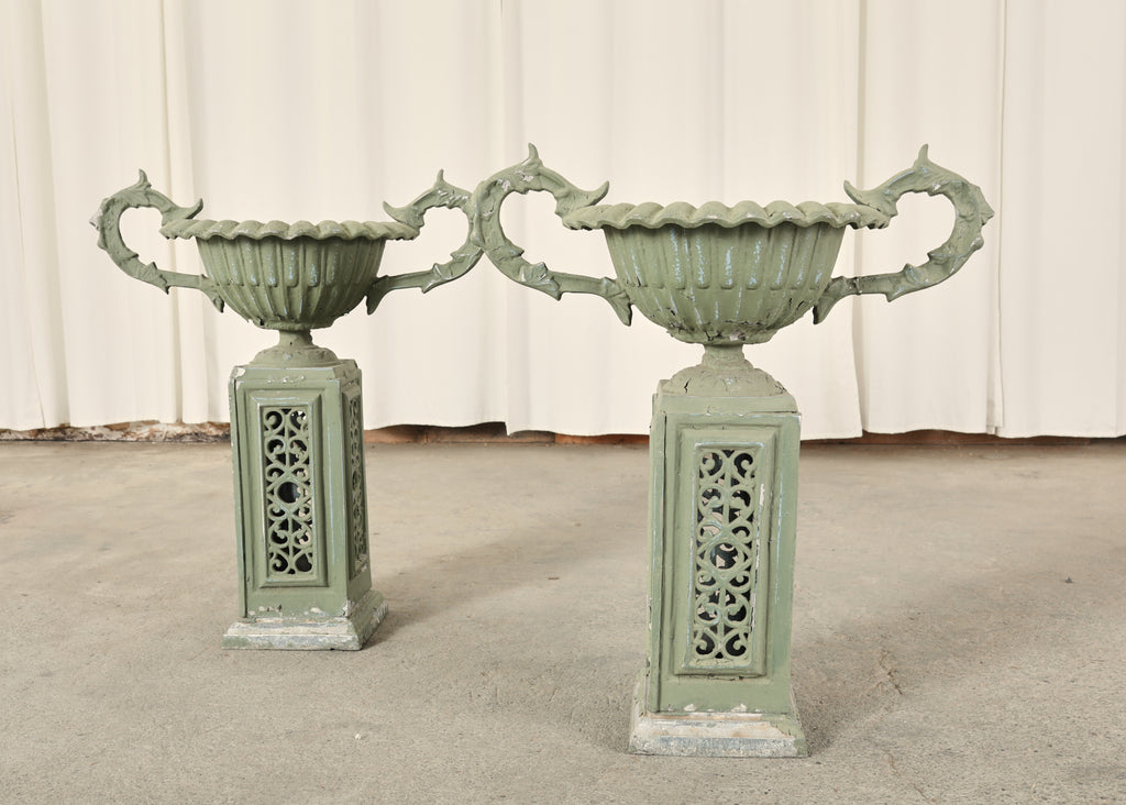 Pair of Neoclassical Style Painted Garden Urn Jardinaires