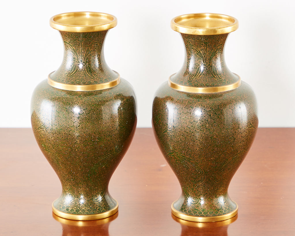 Pair of Chinese Cloisonné Enamel Baluster Vases