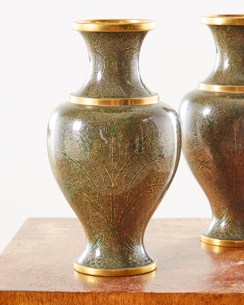 Pair of Chinese Cloisonné Enamel Baluster Vases