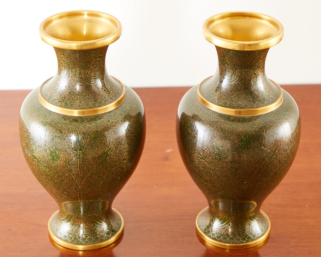 Pair of Chinese Cloisonné Enamel Baluster Vases