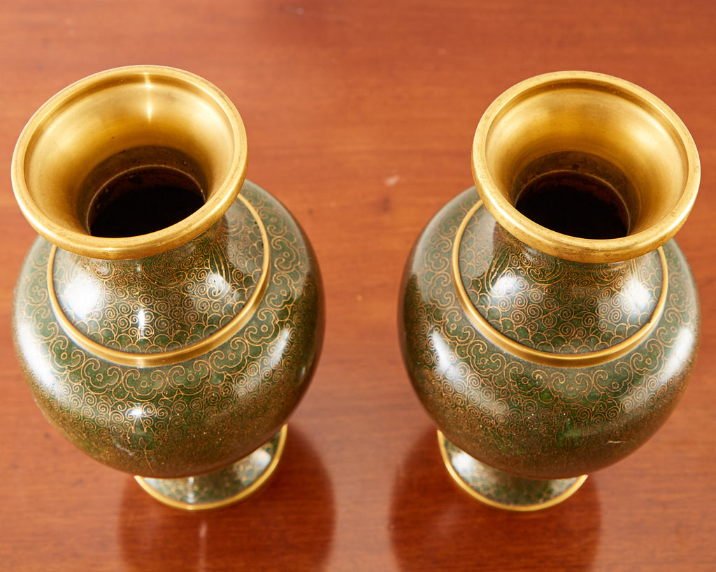 Pair of Chinese Cloisonné Enamel Baluster Vases
