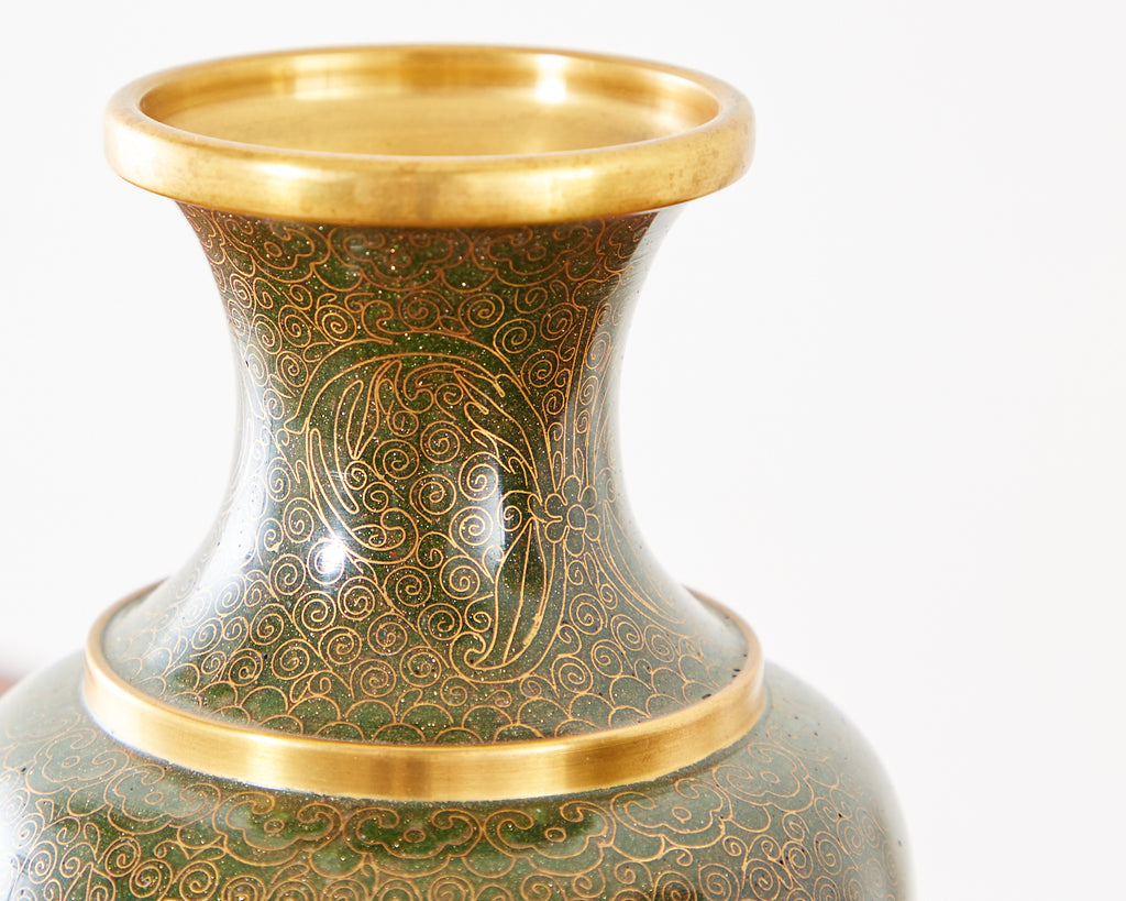 Pair of Chinese Cloisonné Enamel Baluster Vases