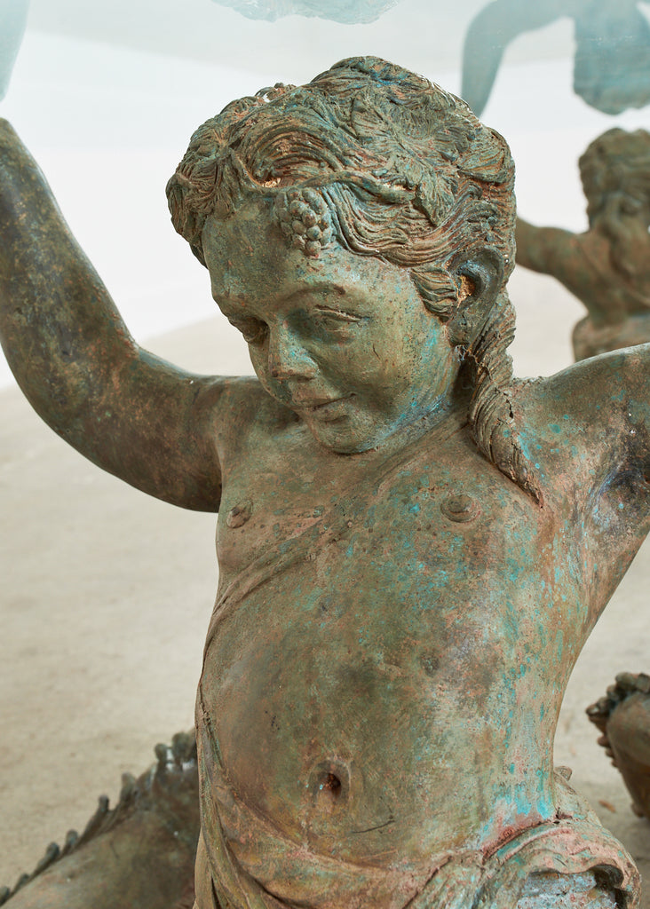 Italian Bronze Neoclassical Putti Di Mare Mermaid Cocktail Table