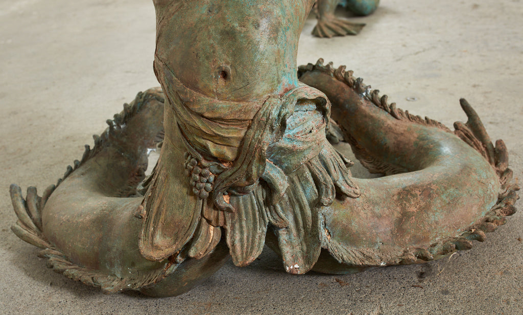 Italian Bronze Neoclassical Putti Di Mare Mermaid Cocktail Table