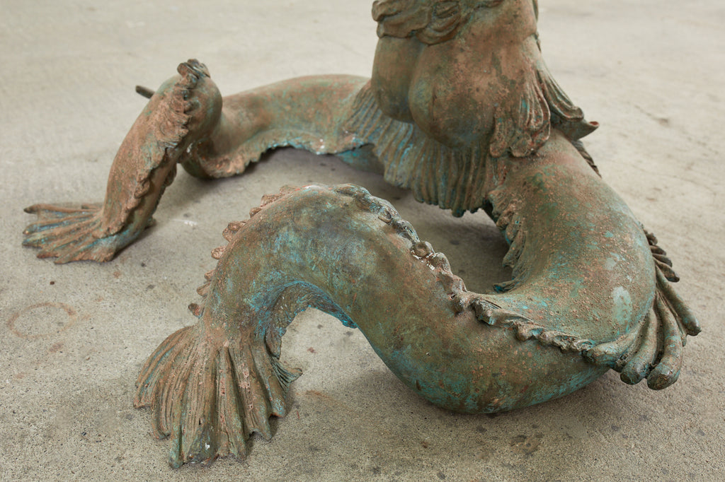 Italian Bronze Neoclassical Putti Di Mare Mermaid Cocktail Table