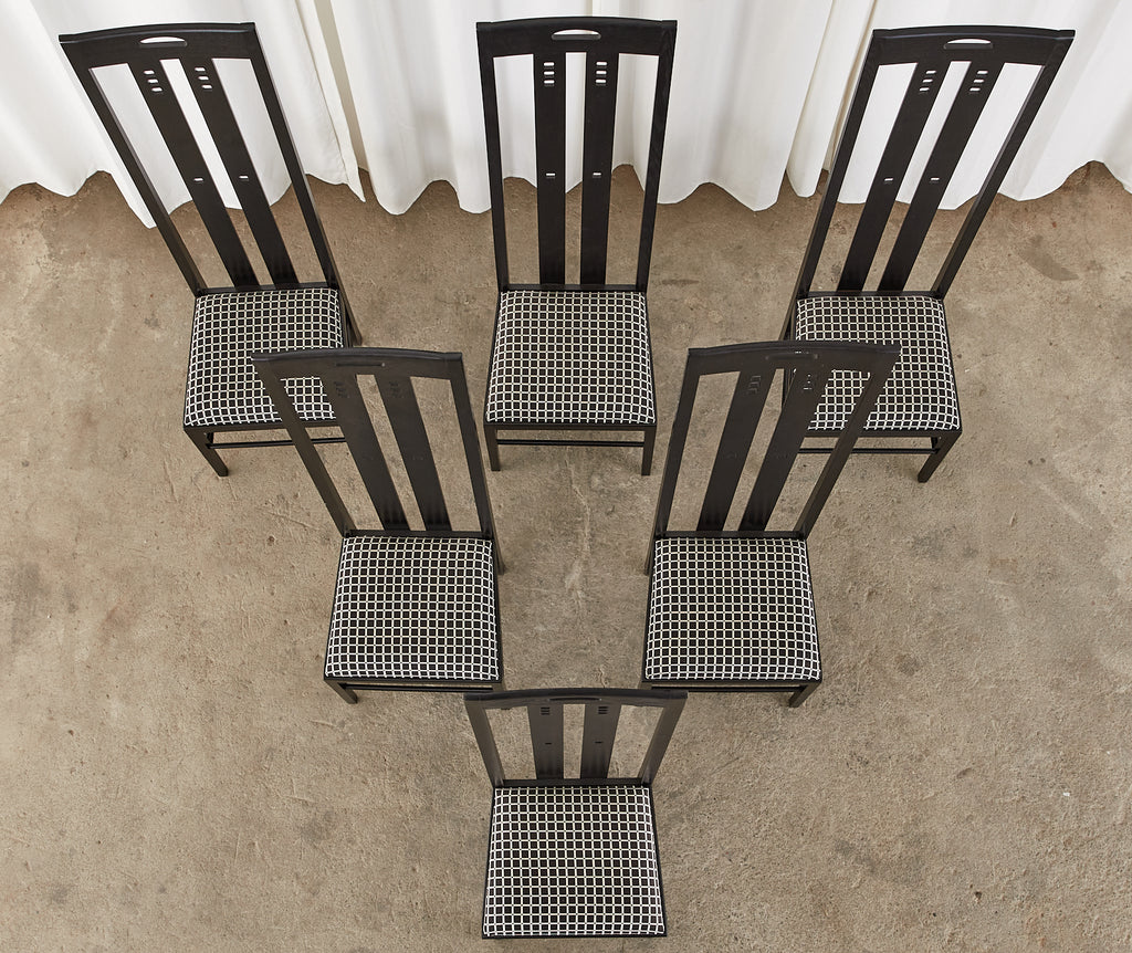 Set of Six Mackintosh Style High Back Ebonized Dining Chairs