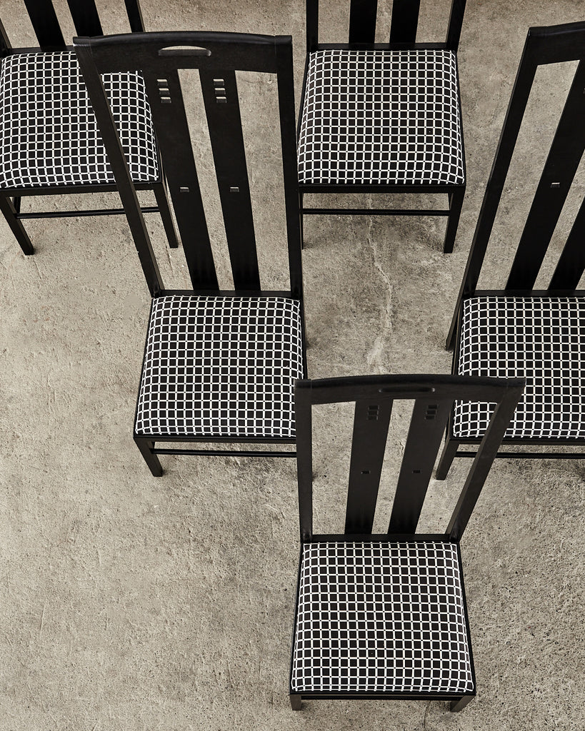 Set of Six Mackintosh Style High Back Ebonized Dining Chairs