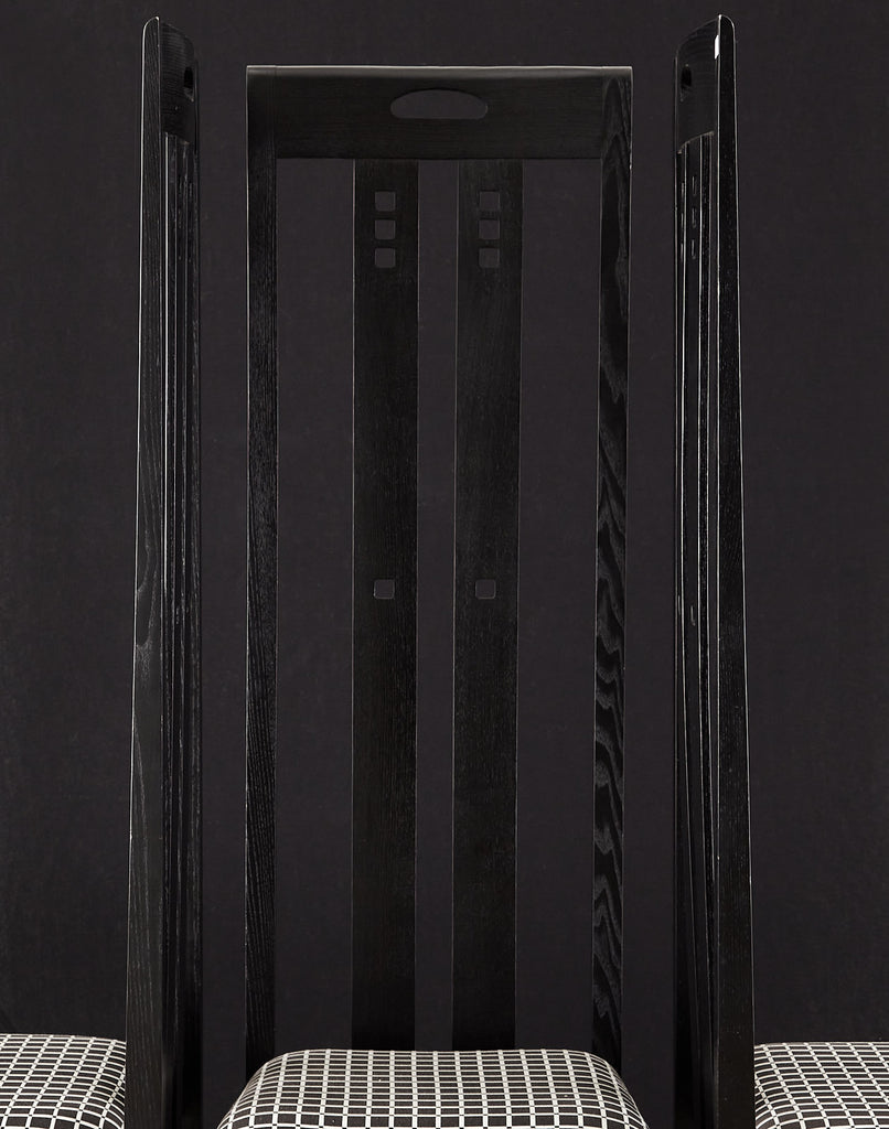 Set of Six Mackintosh Style High Back Ebonized Dining Chairs