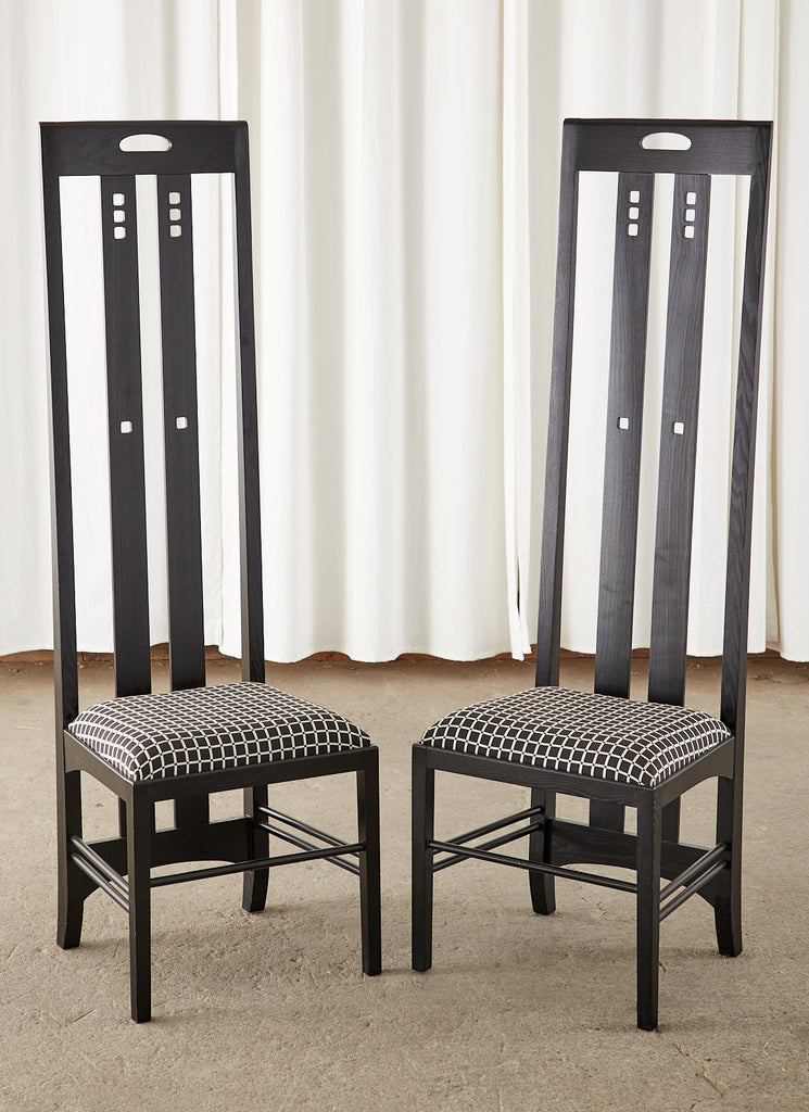 Set of Six Mackintosh Style High Back Ebonized Dining Chairs