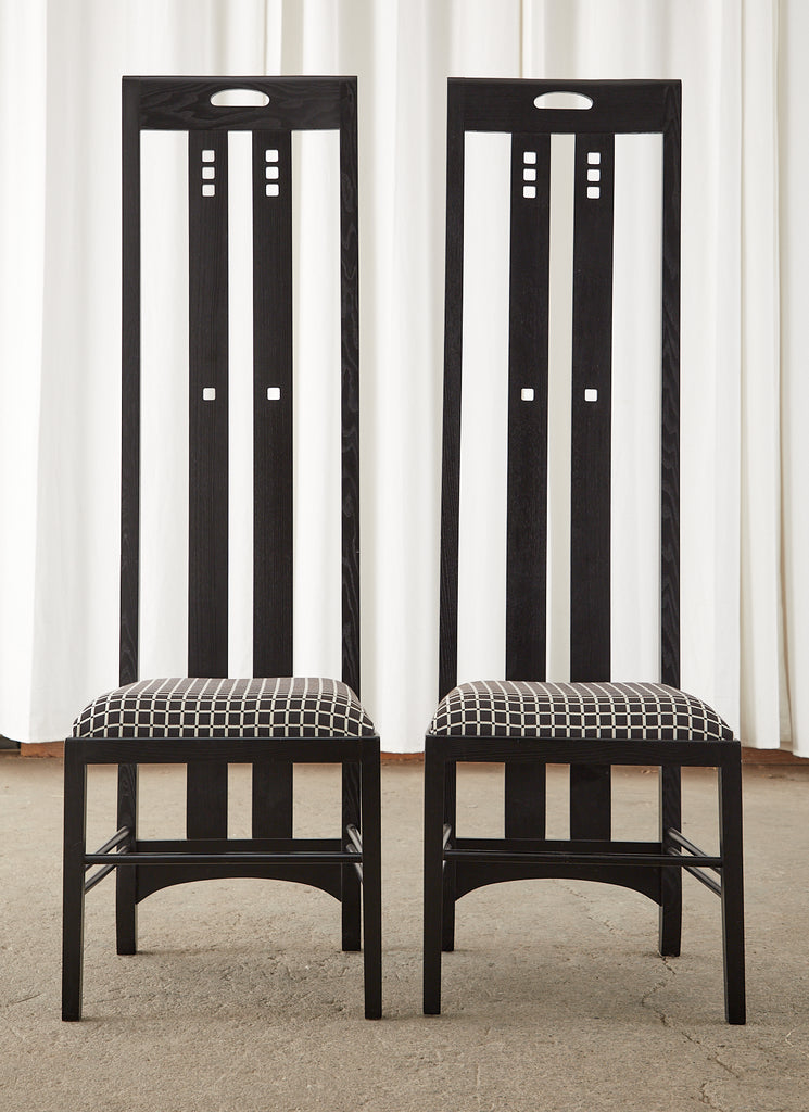 Set of Six Mackintosh Style High Back Ebonized Dining Chairs