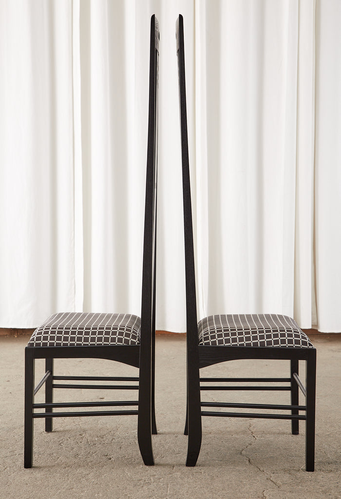 Set of Six Mackintosh Style High Back Ebonized Dining Chairs