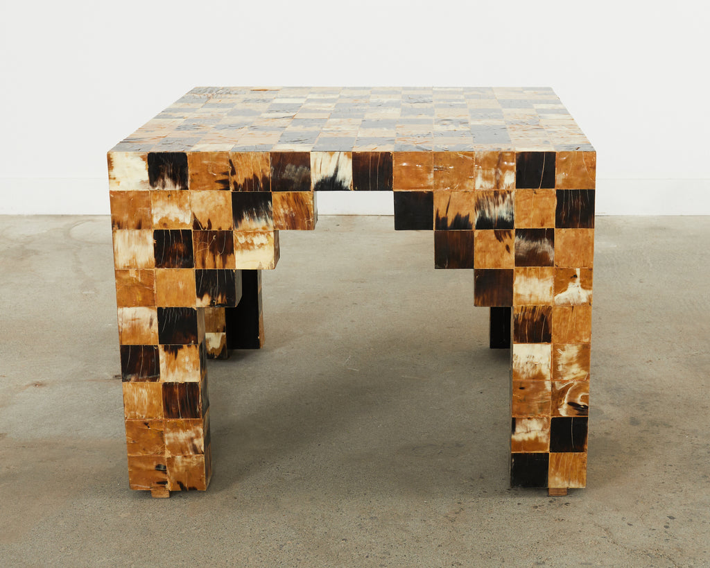 Pair of Tessellated Horn Block Tables Designed by Thomas Britt