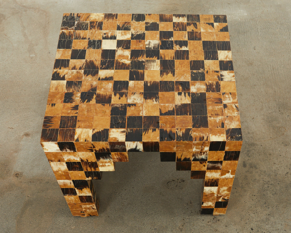 Pair of Tessellated Horn Block Tables Designed by Thomas Britt