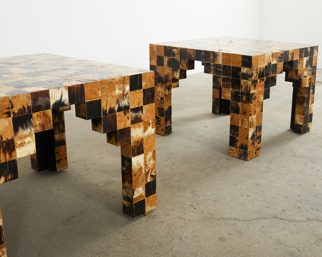 Pair of Tessellated Horn Block Tables Designed by Thomas Britt