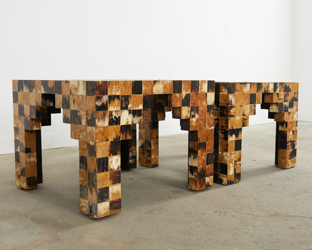 Pair of Tessellated Horn Block Tables Designed by Thomas Britt